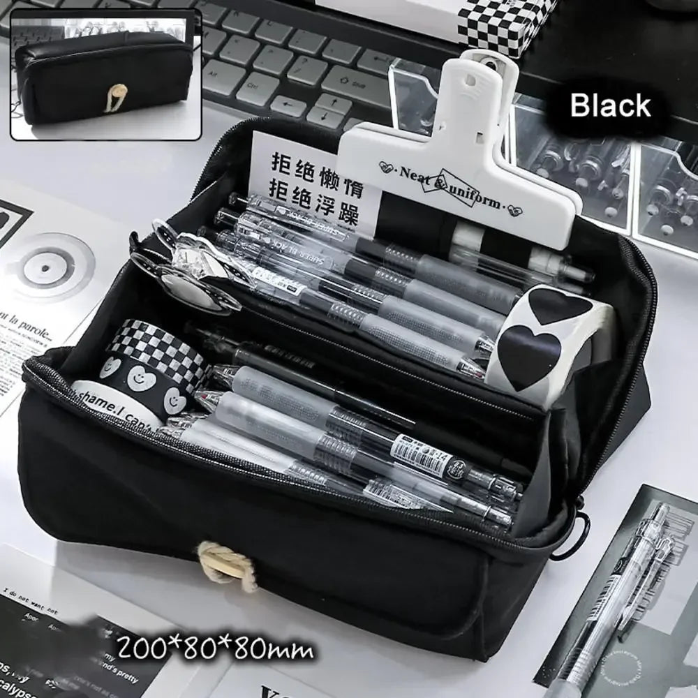 3Layer 6 Pockets Large Capacity Schoolbag shape Pencil Case Pencil Bag Aesthetic Stationery Holder Bag Girls Zipper Pencil Pouch