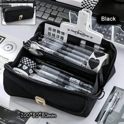 3Layer 6 Pockets Large Capacity Schoolbag shape Pencil Case Pencil Bag Aesthetic Stationery Holder Bag Girls Zipper Pencil Pouch