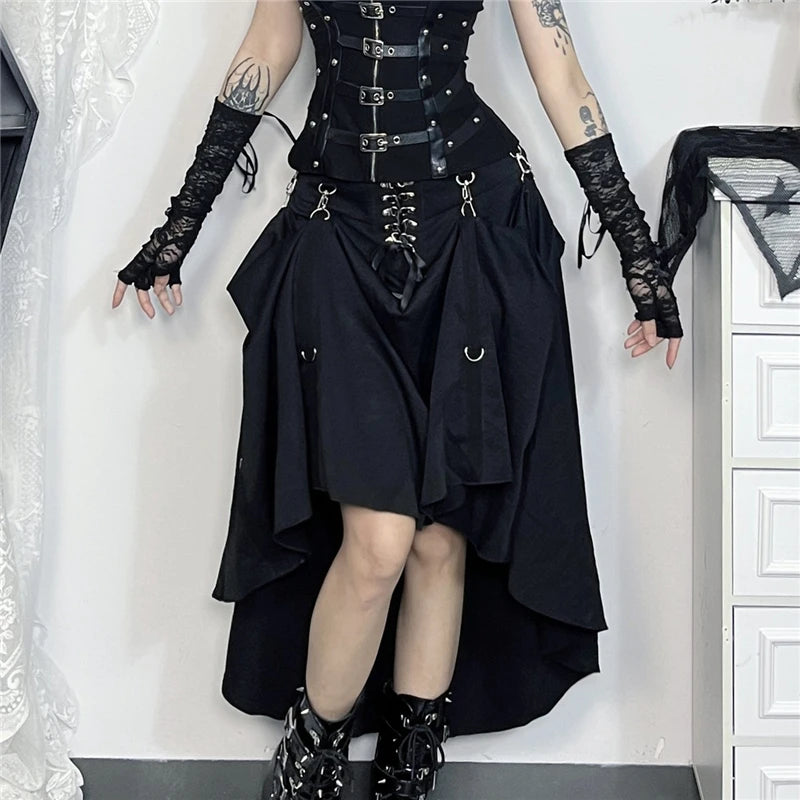 Wholesale New American Retro Irregular Skirt Hot Girl Sexy Punk Black Clothing Dark Style Women Summer Autumn Fashion Streetwear