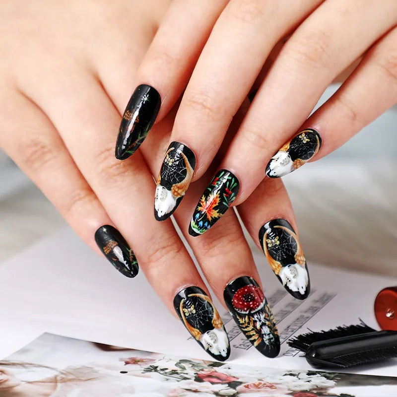24pcs Square Stick-on Nails Set Goldfish Nail Tips Cheap Nail Seal Summer Beautiful false Nails Wholesale Holiday Press on Nails