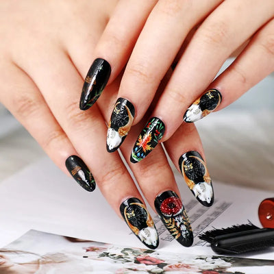 24pcs Square Stick-on Nails Set Goldfish Nail Tips Cheap Nail Seal Summer Beautiful false Nails Wholesale Holiday Press on Nails