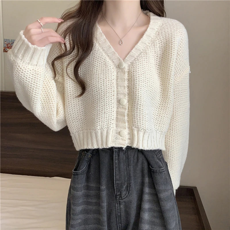 EVNISI Women Slim Sweater Cardigan V-Neck Button Up Casual Solid Knitting Sweater Coat Sweet For Women Cardigan Coat Autumn 2023