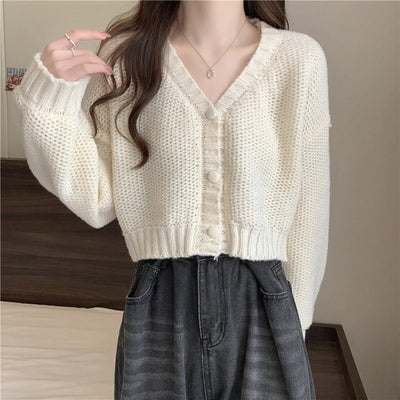 EVNISI Women Slim Sweater Cardigan V-Neck Button Up Casual Solid Knitting Sweater Coat Sweet For Women Cardigan Coat Autumn 2023