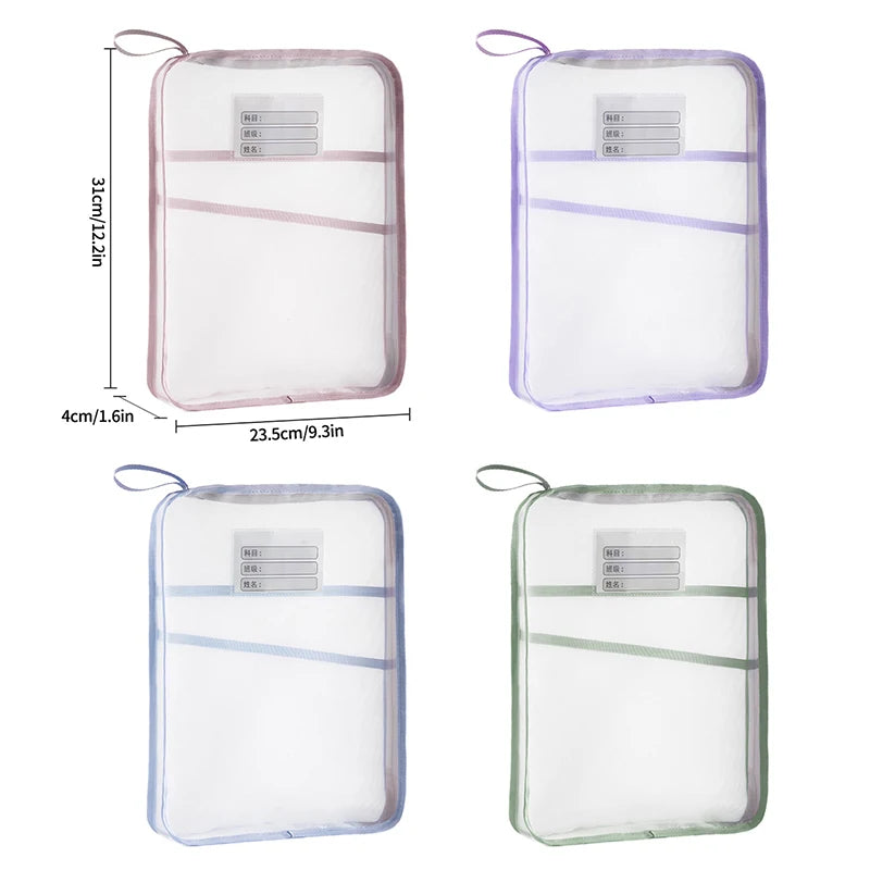 3 Layers Stationery Storage Bag Stationery Mesh Zipper Bag File Folders Large Capacity Storage Bags School Office Organizer 파우치