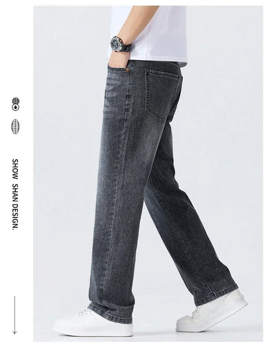Summer Thin Straight Jeans Men's Clothing Soft Breathable Trousers Male Brand Comfortable Business Loose Denim Pants
