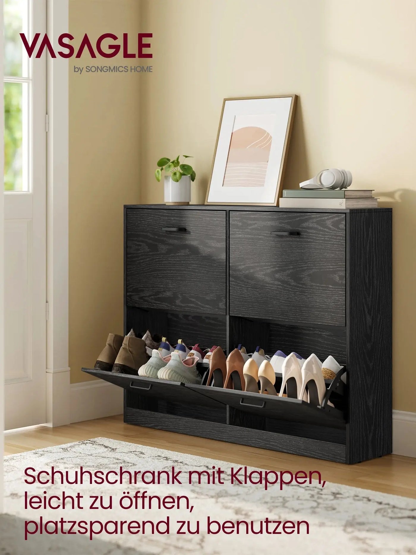 Shoe Cabinet 4 Flaps Shoe Tipper shoe rack Shoe storage Adjustable Partition Wall for 16-28 Pairs shoes Hallway