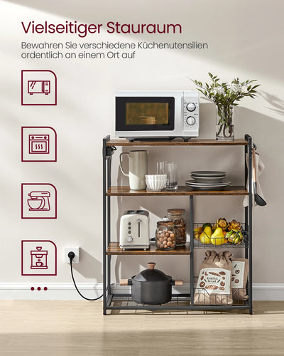 Kitchen Rack with sockets, 2 Metal Baskets, Microwave Shelf, 35x80x93.5 cm Industrial Design