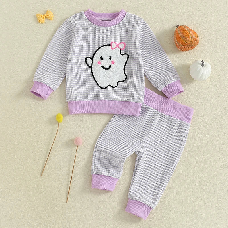 Adorable Baby Boys Girls Thanksgiving Costumes Turkey Tree Ghost Pumpkin Embroidery Hoodies and Pants 2Pcs Outfit Set for Fall