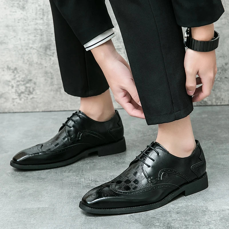 High End Brand Interview Office Business Shoes British Style Blue Brogue Shoes Massage Soles Men's Wedding Square Toe Shoes
