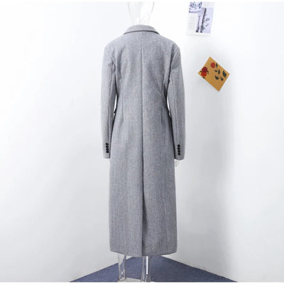 Woolen Burgundy Long Blazer Coat Women Single Breasted Notched Loose Long Sleeve Shoulder Pads Thicken Suit Jacket Female Office