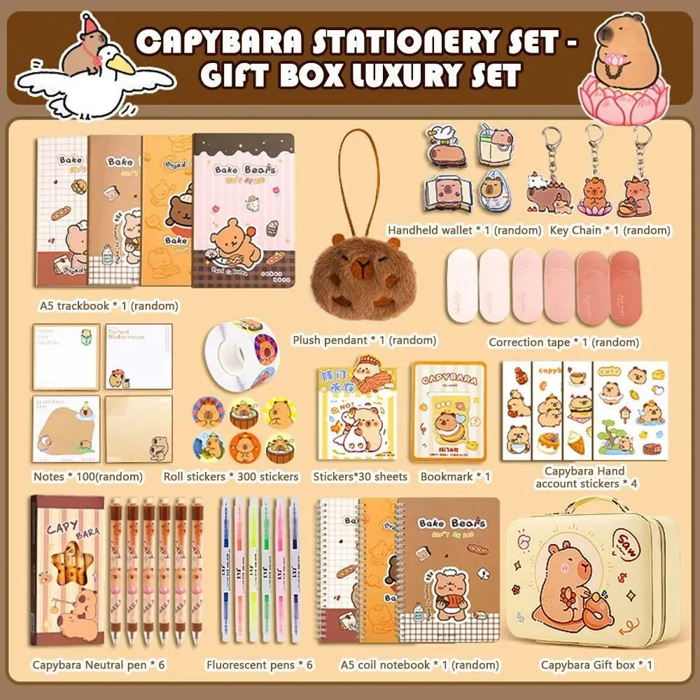 Large Capacity Gift Box Capybara Stationery Set Pencil Case Abundant Back-to-school Gift Kit Cute School Supplies for Students