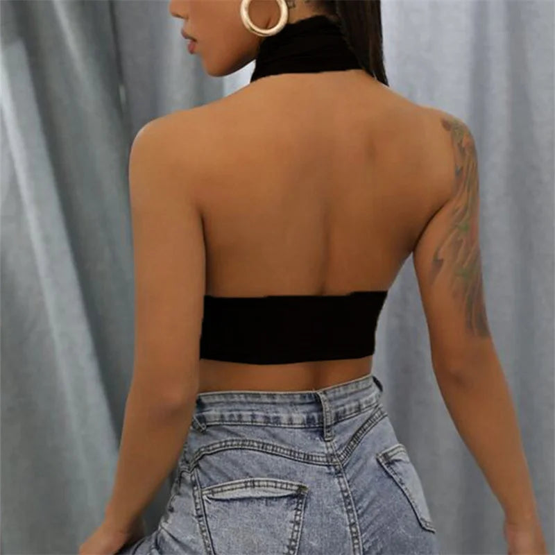 Cross Neck Halter Crop Top