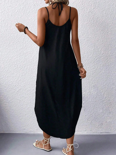 Trees  Curvy Hem Cami Dress, Sexy Sleeveless Spaghetti Strap Loose Maxi Dress, Women's Clothing