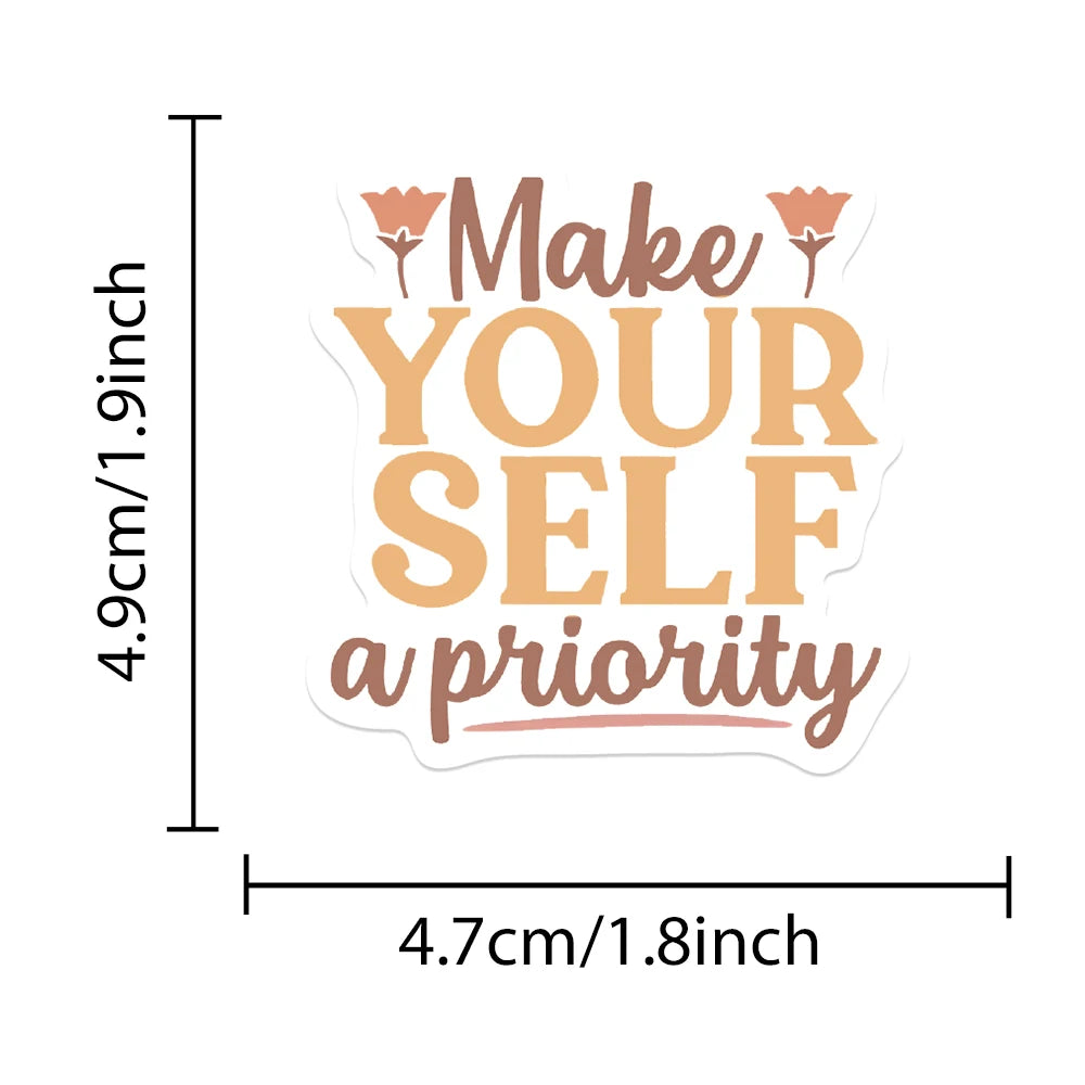 50pcs Boho Mental Healthy Stickers Aesthetic Decals For Laptop Luggage Skateboard Water Bottle Notebook Waterproof Vinyl Sticker