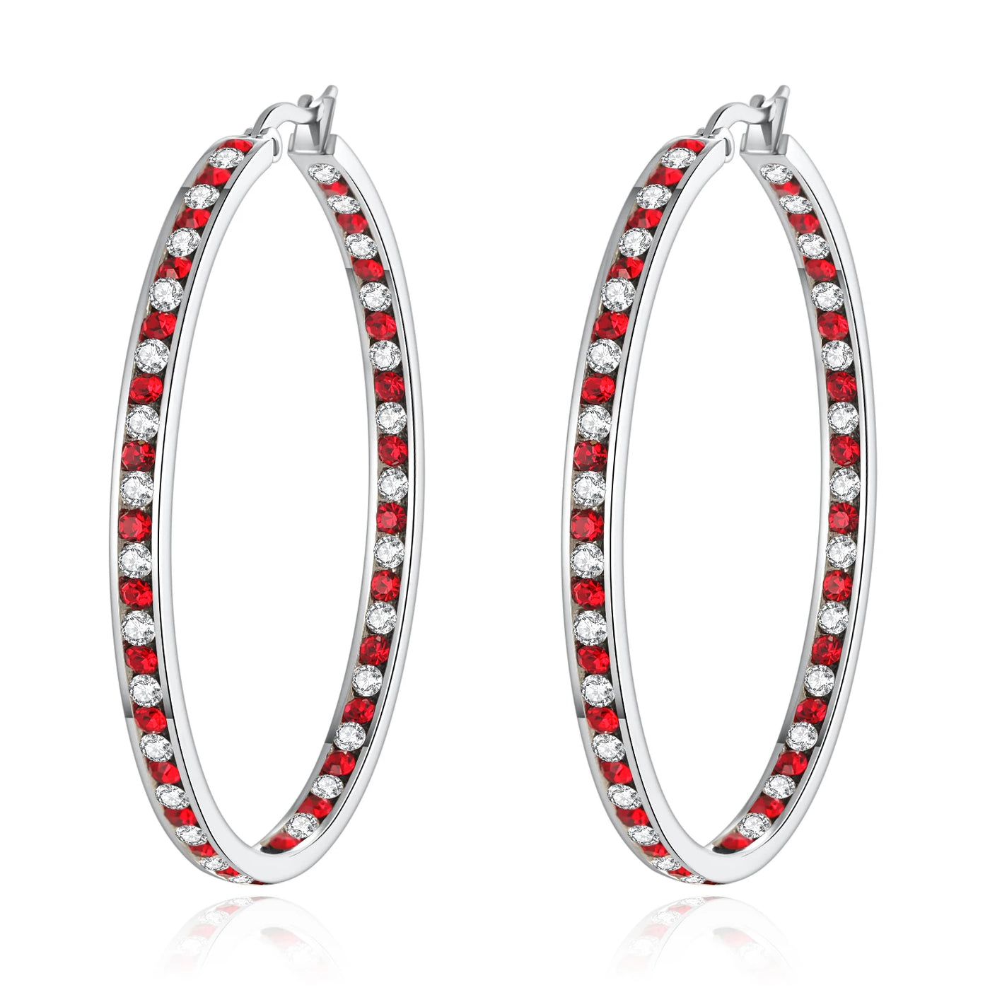 CiNily Hoop Earrings Silver Plated Mult-colors CZ Crystal Stone Stainless Steel Big Round Punk Earring for Women Summer Jewerly