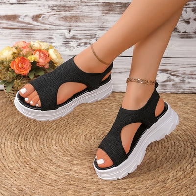 Women Summer Knitted Sports Platform Sandals Stretch Anti-slip Beach Sandals Casual Slip-On Thick Shoes Women Sandalias De Mujer