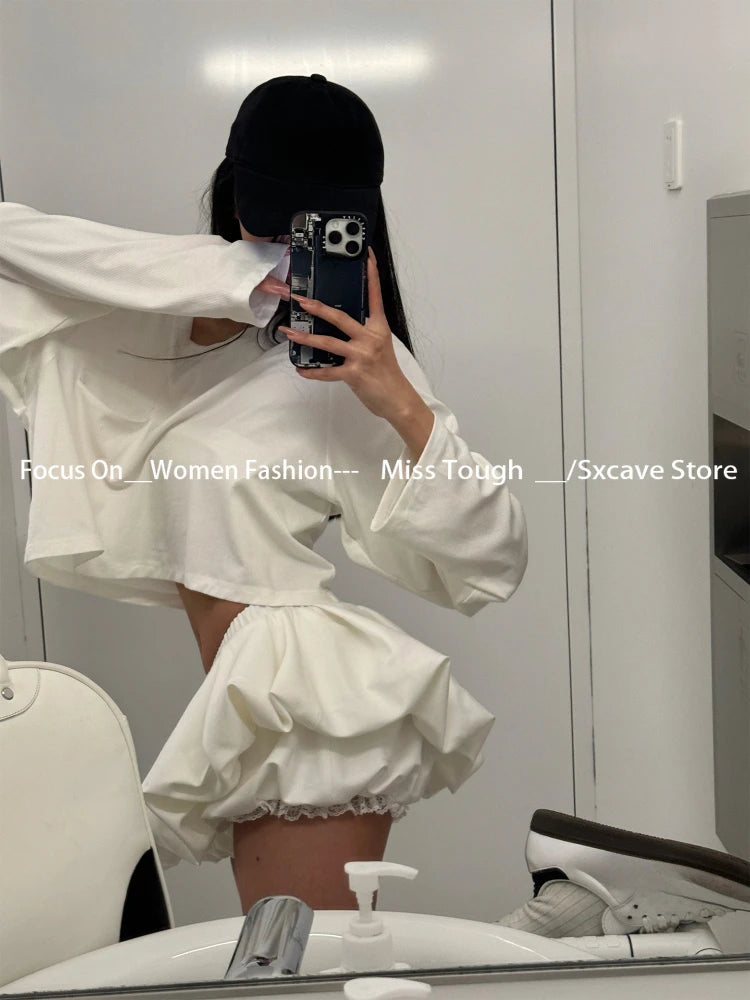 Woman Sweet Fashion Suit Casual Y2k Crop Tops +  A-line Mini Shorts Skirt Low Waist Slim Shorts Skirt Spicy Girls Streetwear Set