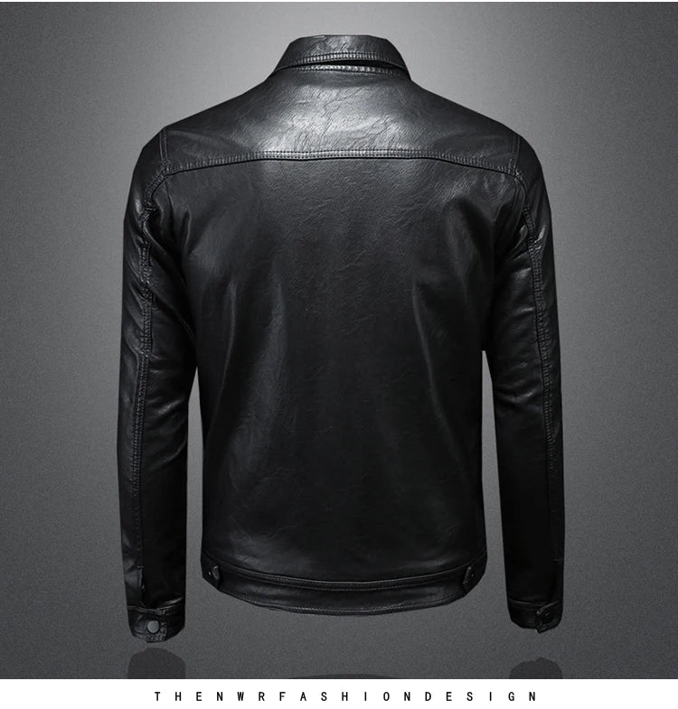 2024 Autumn and Winter New Men's Fashion Handsome with Fine Lapel Motorcycle Leather Coat Slim Stylish Man  Men Jacket