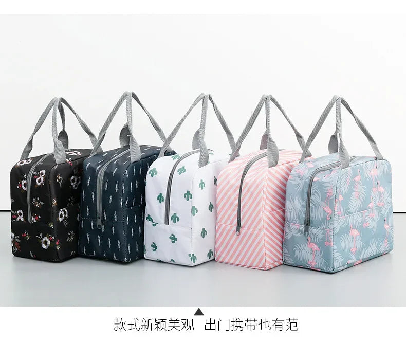 Functional Pattern Cooler Lunch Box Portable Insulated Canvas Lunch Bag Thermal Food Picnic Lunch Bags For Women Kids