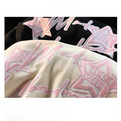 Harajuku High Street Star Letter Printed Patchwork Cardigan Sweatshirt Women Spring Autumn Zip Jacket Y2k Streetwear Hip Hop New