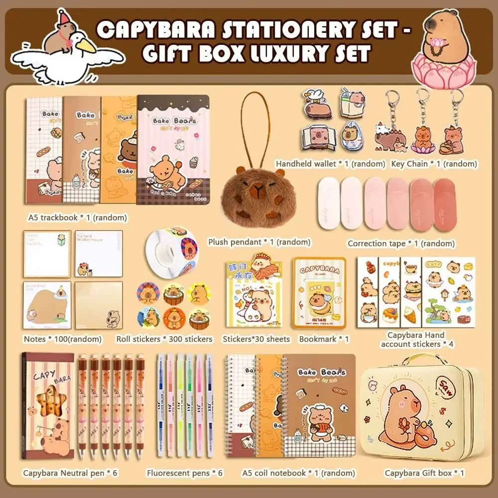 Large Capacity Gift Box Capybara Stationery Set Pencil Case Abundant Back-to-school Gift Kit Cute School Supplies for Students