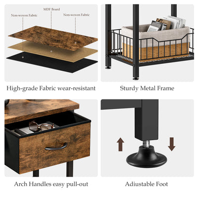Bed Side Table with Adjustable Fabric Drawer Night Stand for Bedroom 3-Tier Storage End Table for Living Room
