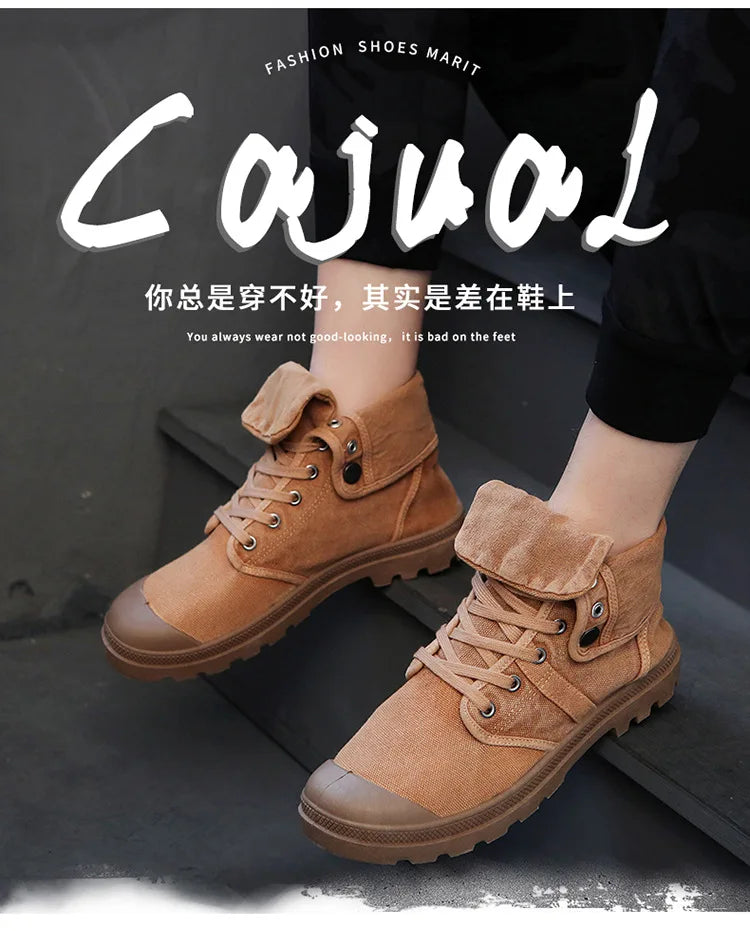 Ankle Boots for Men Sneakers Lace-up Outdoor Men Casual Shoes Flats Breathable Comfortable Canvas Shoes Male Zapatos Hombre
