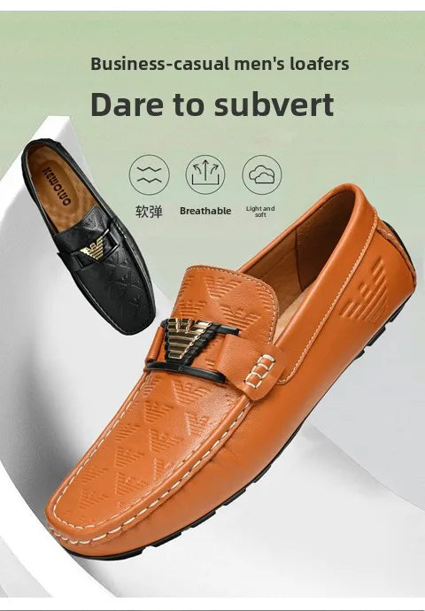 High-end Top-grain Cowhide Korean-style Bean Shoes, Men's Genuine Leather Breathable Business Casual Leather Shoes, Men's Shoes