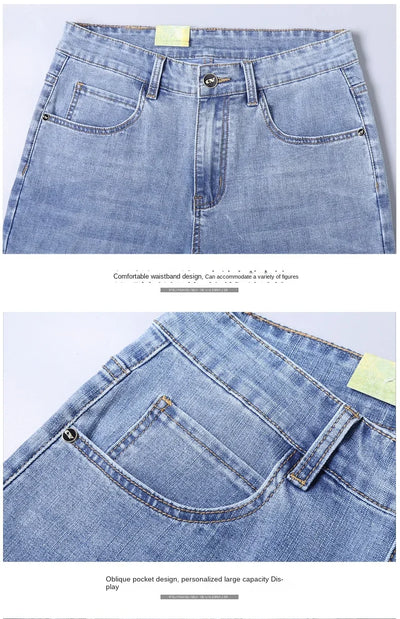 2024 New in SULEE Brand Summer  Men's Stretch Short Jeans Fashion Casual Slim Fit High Quality Elastic Denim Shorts Male Clothes