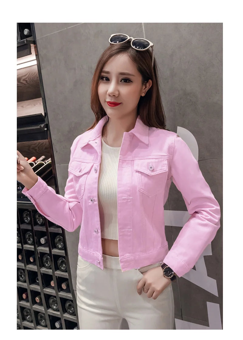Spring Autumn Women Short Denim Jacket Candy 8 Colors Streetwear Chic Jean Coat Lady Slim Small Outerwear Female casual Tops