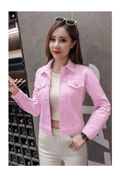Spring Autumn Women Short Denim Jacket Candy 8 Colors Streetwear Chic Jean Coat Lady Slim Small Outerwear Female casual Tops