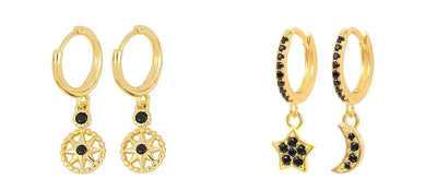925 Sterling Silver Needle Fashion Round Pendant Small Earrings Luxury Gold Hoop Earrings for Women Premium Black Jewelry Gifts