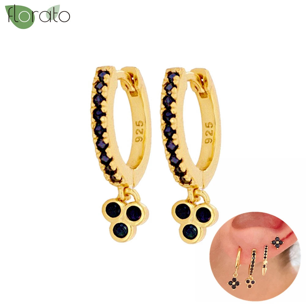 925 Sterling Silver Needle Fashion Round Pendant Small Earrings Luxury Gold Hoop Earrings for Women Premium Black Jewelry Gifts