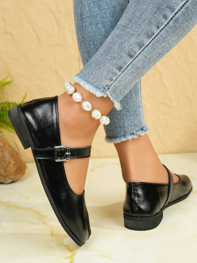 Women Flat Women's Square Toe Retro Single Shoes One Word Buckle Shallow Mouth Mary Jane Shoes Split Toe Shoes Sandals
