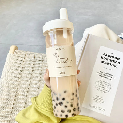 500ml 850ml Large Capacity Cartoon Bear Water Bottle Plastic Drinking Cups Juice Milk Tea Coffee Straw Cups for Students