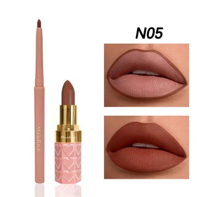 Velvet Matte Lip Liner Lipstick Pen Set Waterproof Long Lasting Sexy Red Contour Tint Lipstick Non-stick Cup Lipliner Pen Makeup