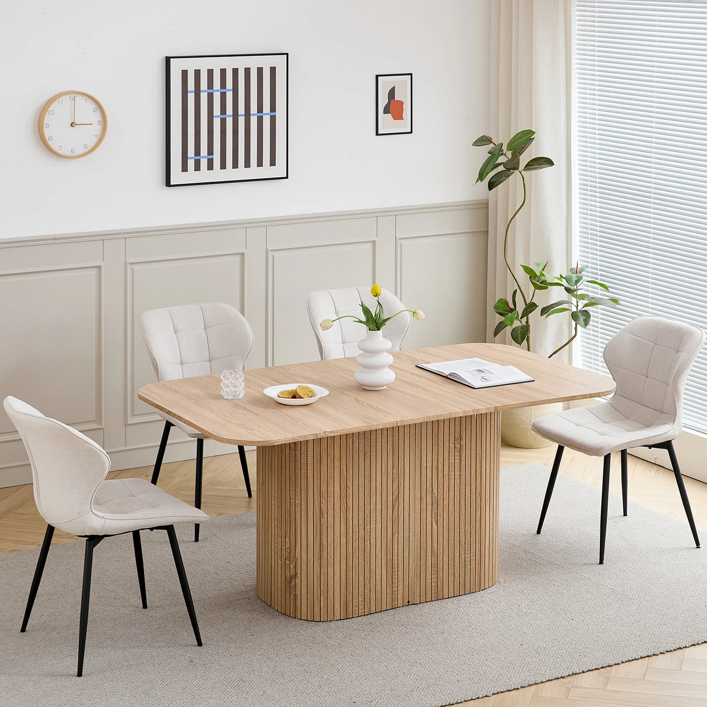 Nordic Solid Wood Dining Table, Corrugated Base Home Dining Table, Simple Kitchen / Dining Table, for 4 - 6 People