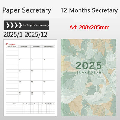Portable 2025 Monthly Notes Notebook, A4/A5 Size 24 Sheets Annual Calendar Planner for School Travel Business Work Home Writing