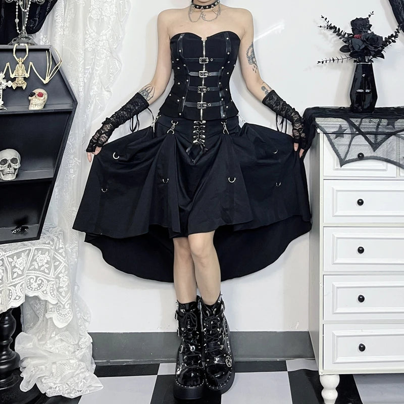 Wholesale New American Retro Irregular Skirt Hot Girl Sexy Punk Black Clothing Dark Style Women Summer Autumn Fashion Streetwear