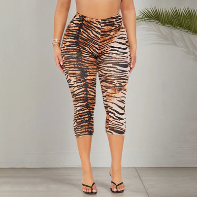 Tiger Print Stretch High-Waisted Pants