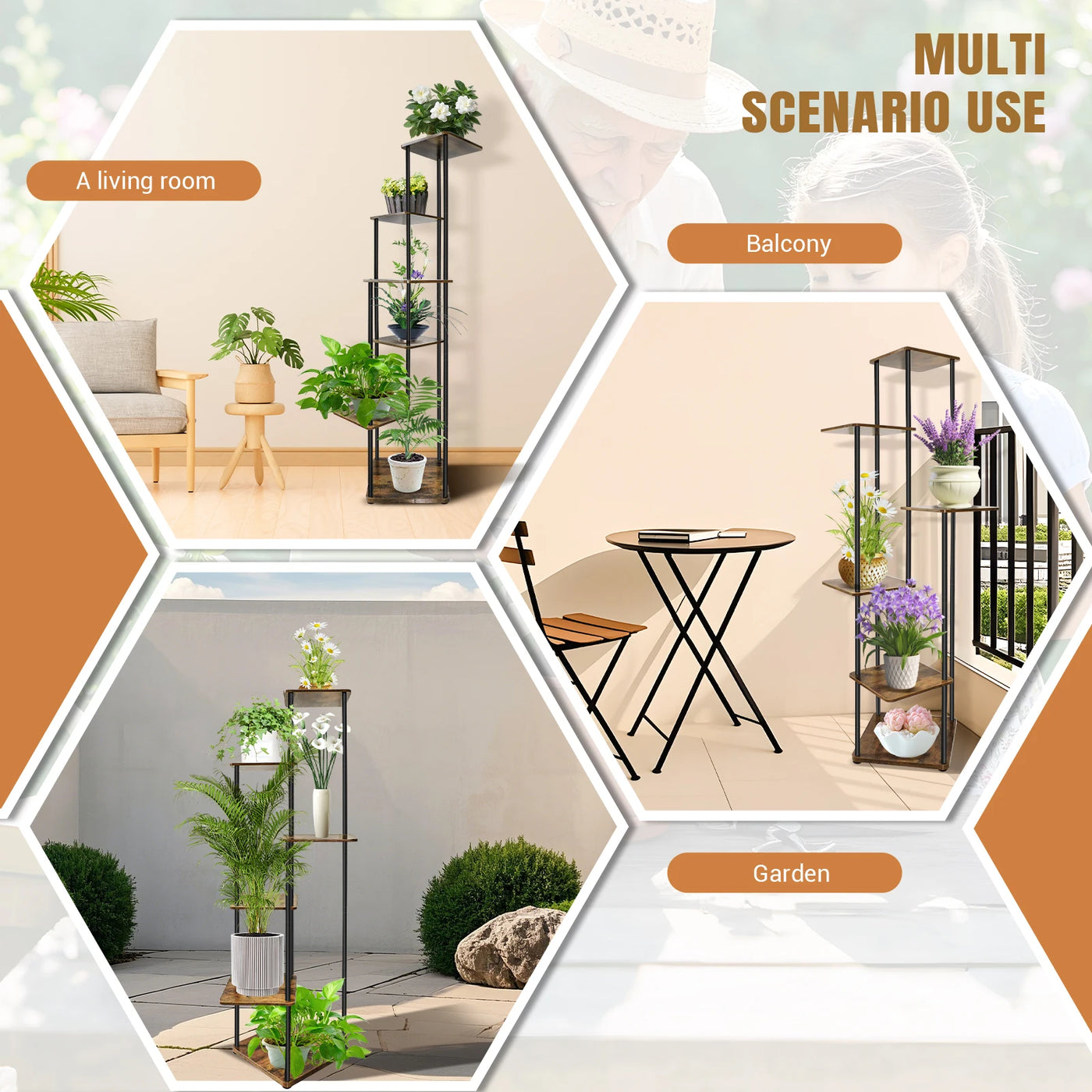 4/5/6Tier Metal Wood Plant Stand Shelf for Multiple Plants Small Corner Flower Stand for Patio Garden Balcony Living Room