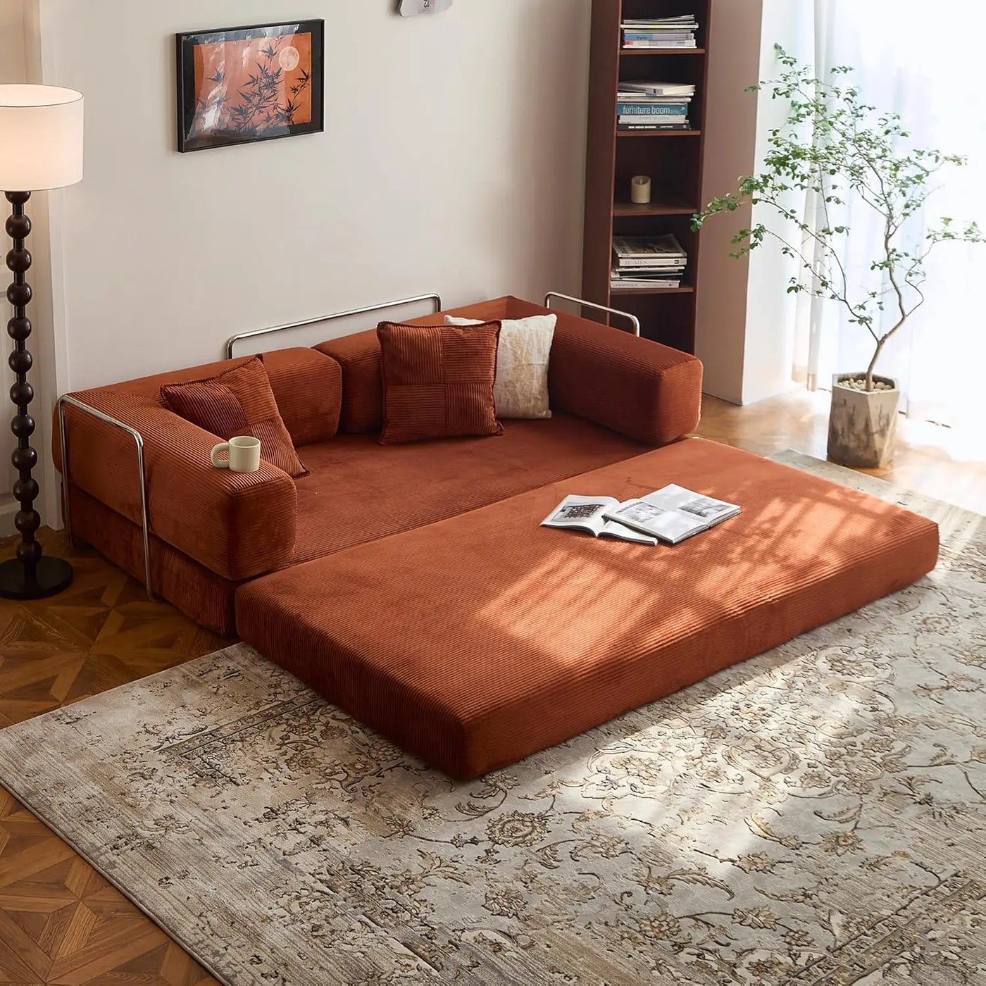 78.8" Convertible Compression Sofa: Corduroy Modular Bed, Arms & Backrest