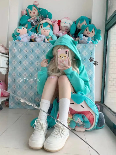 2025 Harajuku Cat Ear Kawaii Zip Up Hoodies Women Japanese Style Cute Hooded Jacket Oversized Sweet Lolita Girly Sweatshirts