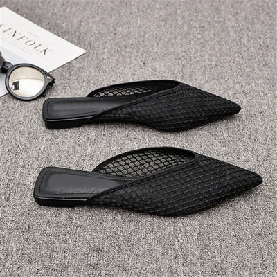 Women's Pointed Toe Slippers 2024 Summer Designer Mesh Beach Flat Shoes Slides Outside Mules Gladiator Sandals Zapatos De Mujer