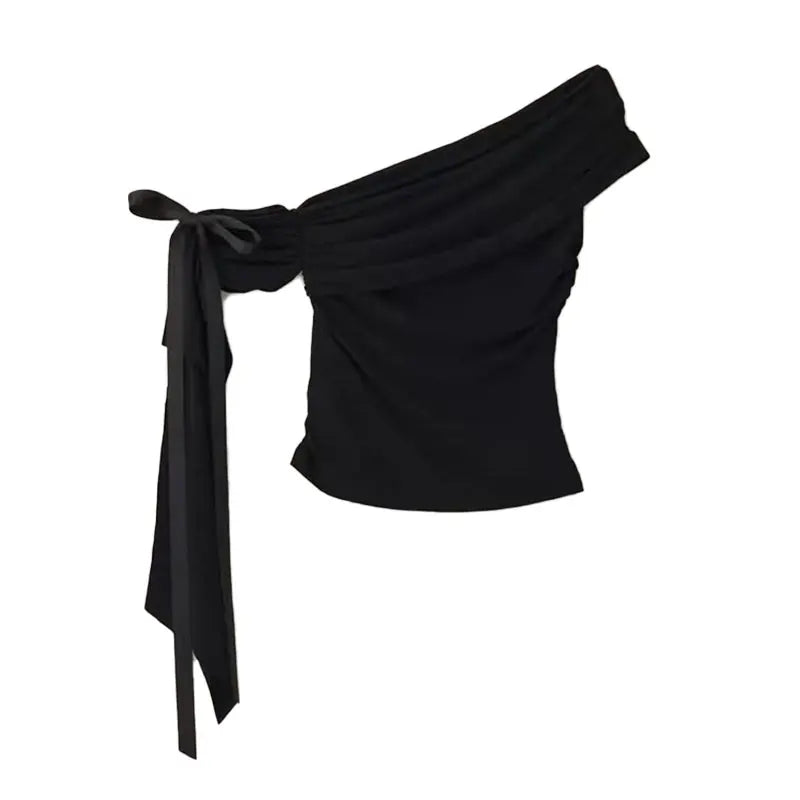 2025 New Sexy Off Shoulder Tops Women Ruffle Sleeve Asymmetric Slim Fit Short Sleeve T-Shirt Y2K Summer Fashion Elegant Clothes