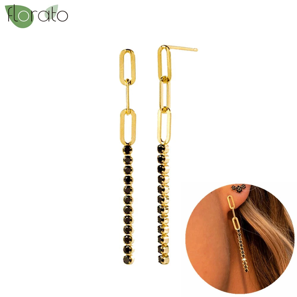 925 Sterling Silver Needle Fashion Round Pendant Small Earrings Luxury Gold Hoop Earrings for Women Premium Black Jewelry Gifts