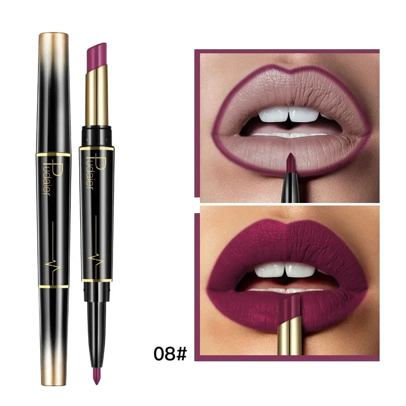 Matte Smooth Lipstick Sexy Soft Matte Red Purple Lipstick Crayon Carving Lip Contours Lip Liner Pencil Double Head Lipsticks