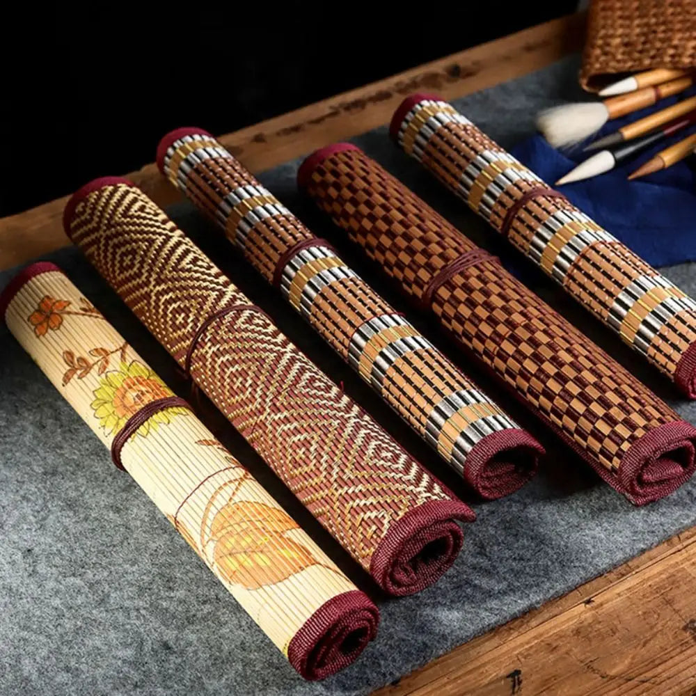 Bamboo Painting Brushes Holder High Quality Large Capacity Chinese Style Calligraphy Pen Curtain Pen Case Art Supplies