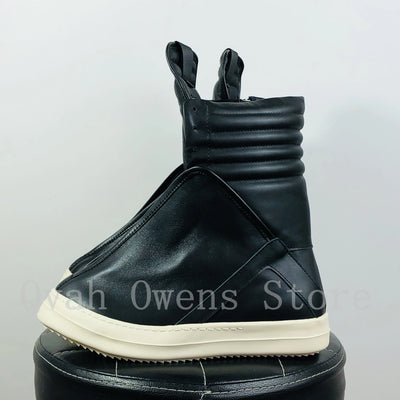 Women Men High Top Shoes Lace Up Zipper Casual Leather Sneakers Luxury Trainers Autumn Black Designer Shoes