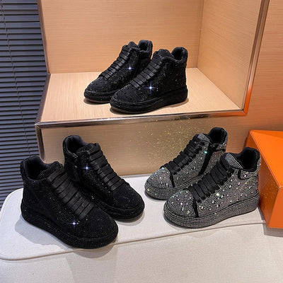 Fashion Sneakers Women Trend 2024 New Spring Autumn Platform Lace Up Rhinestone Women Casual Shoes Fashion Shiny Ladies Shoes